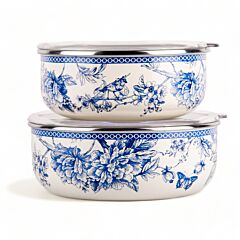 Bird of Paradise Vintage Enamel Stackable Storage Bowls Set of 2