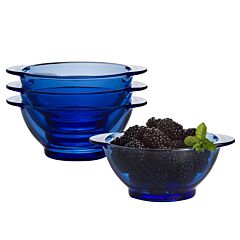 Blue Borosilicate Glass Bowl with Handles, Set of 4