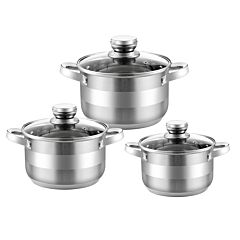 Stainless Steel  Cookware Pot  with Glass Lid Set of 3