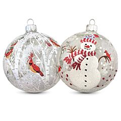 Snow Covered Glass Christmas Tree Ornament Set of 2