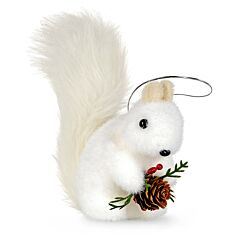 4.3" White Squirrel with Pinecone Shatterproof Christmas Ornament