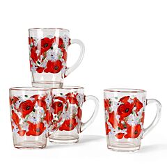 Poppies and Daisies Glass Mug Set of 4