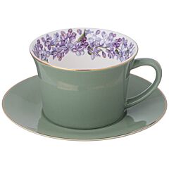 Lilac Porcelain Cup and Saucer Set in Gift Box (green)