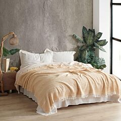 Pale Yellow 100% Cotton 3-ply Muslin Reversible Throw Bedspread Queen Size