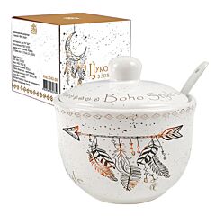 Boho Style Ceramic Sugar Bowl with Spoon