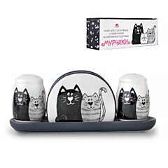 Kittens Ceramic Salt and Pepper Shaker with Napkin Holder  Tray