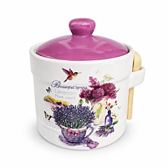 Provence Ceramic Honey Jar with Lid and Wooden Spoon