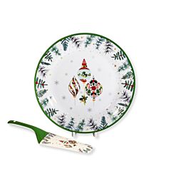 Festive Porcelain Cake Plate and Cake Server in Gift Box