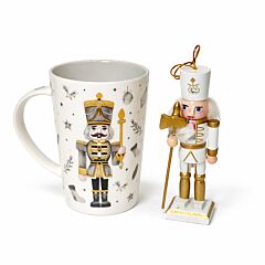 Porcelain Mug Gift Box with Nutcracker Christmas Tree Ornament 