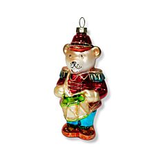 Winter Drummer Teddy Glass Christmas Tree Ornament