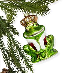 Crowned Frog Prince Glass Christmas Tree Ornament