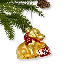 Golden Retriever Puppy Glass Christmas Ornament