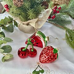 Winter Berries Glass Christmas Tree Ornament Set of 3