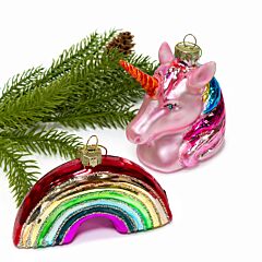 Unicorn and Rainbow Handmade Glass Ornament Set of 2