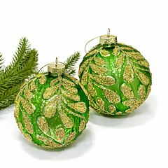 Green Forest Beaded Glass Christmas Ornament | 360° Holiday Design Set of 2