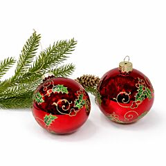 Holly Berry Glass Christmas Ornament | 360° Holiday Design Set of 2