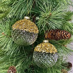 Golden Frost Glass Christmas Ornament Set of 2