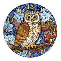 Owl William Morris Round Wooden Wall Clock in Blue