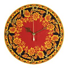 Red and Black Flowers Round Wooden Wall Clock