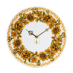 Yellow Floral Wreath Round Wooden Wall Clock