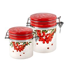 Red Viburnum Ceramic Kitchen Canister Set of 2