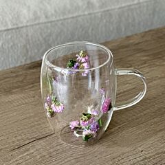 Purple Floating Flowers Double Walled Glass Mug