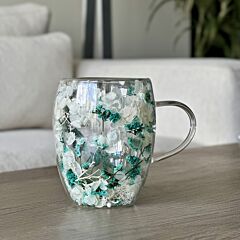 Mint Floating Flowers Double Walled Glass Mug