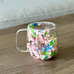 Pink and Blue Floating Flowers Double Walled Glass Mug