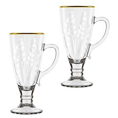White Florals Footed Irish Coffee Mug Set of 2
