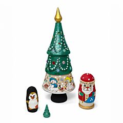 Winter Holiday Tree with Friends Nesting Doll 4 pcs