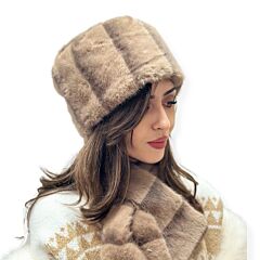 Faux Fur Hat and Scarf Set Capuccino Color