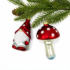 Woodland Gnome and Mushroom Christmas Tree Ornament Set of 2