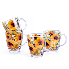 Sunflowers Glass Mugs Set of 4