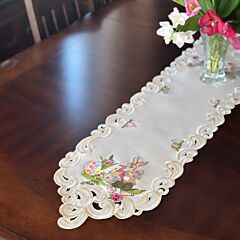 Easter Bunny with Eggs Cream Table Runner 