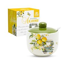 Lemons Ceramic Sugar Bowl with Spoon