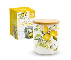 Lemons Ceramic Jar with Wooden Lid 20.3 fl oz