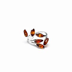 Cognac Amber Sterling Silver Adjustable Petals Ring