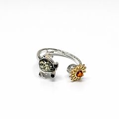 Green Amber Sterling Silver Spinner Adjustable Ring