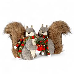 10'' Gray Squirrels Christmas Decoration Set of 2 
