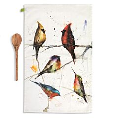 Birds in Tree Cotton Kitchen Towel and Wooden Spoon Set 
