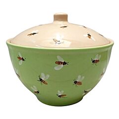 Bee Hand-Painted Clay Stoneware Salad Bowl with Lid