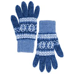Blue and White Ornament Wool Women's Gloves in Size 17-18