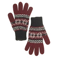 Red and Black Ornament Wool Women's Gloves in Size 17-18