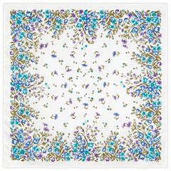 Pavlovo Posad Cotton Shawl Blue Flower Meadow