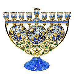 Handmade Jeweled Grapevines Hanukkah Menorah in Gift Box