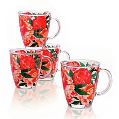Peonies Glass Mug Set of 4