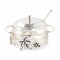 Grapevine Decorative Glass Sugar Bowl with Lid and Spoon