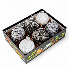 Frosted Monochrome Christmas Glass Baubles Set of 6