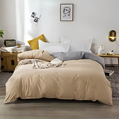 Beige Duvet Cover Set with 2 Pillowcases