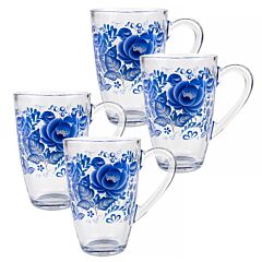 Gzhel Glass Mug Set of 4